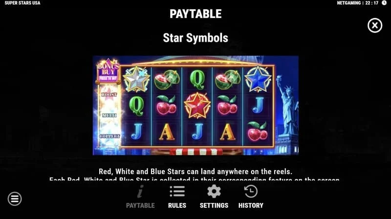 Super Stars USA - symboly hviezd v Hold & Win